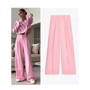 NWT Zara Pleated Wide Leg Trouser Pants Bubblegum Pink Size Small